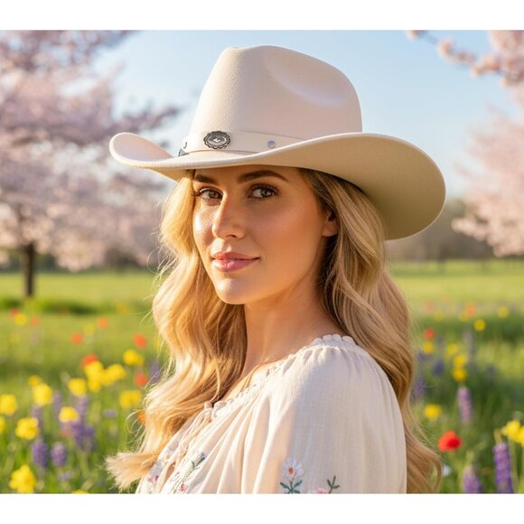 Western Cowboy Hat Women Men Felt Wide Brim Outdoor Accessories - Picture 5 of 8